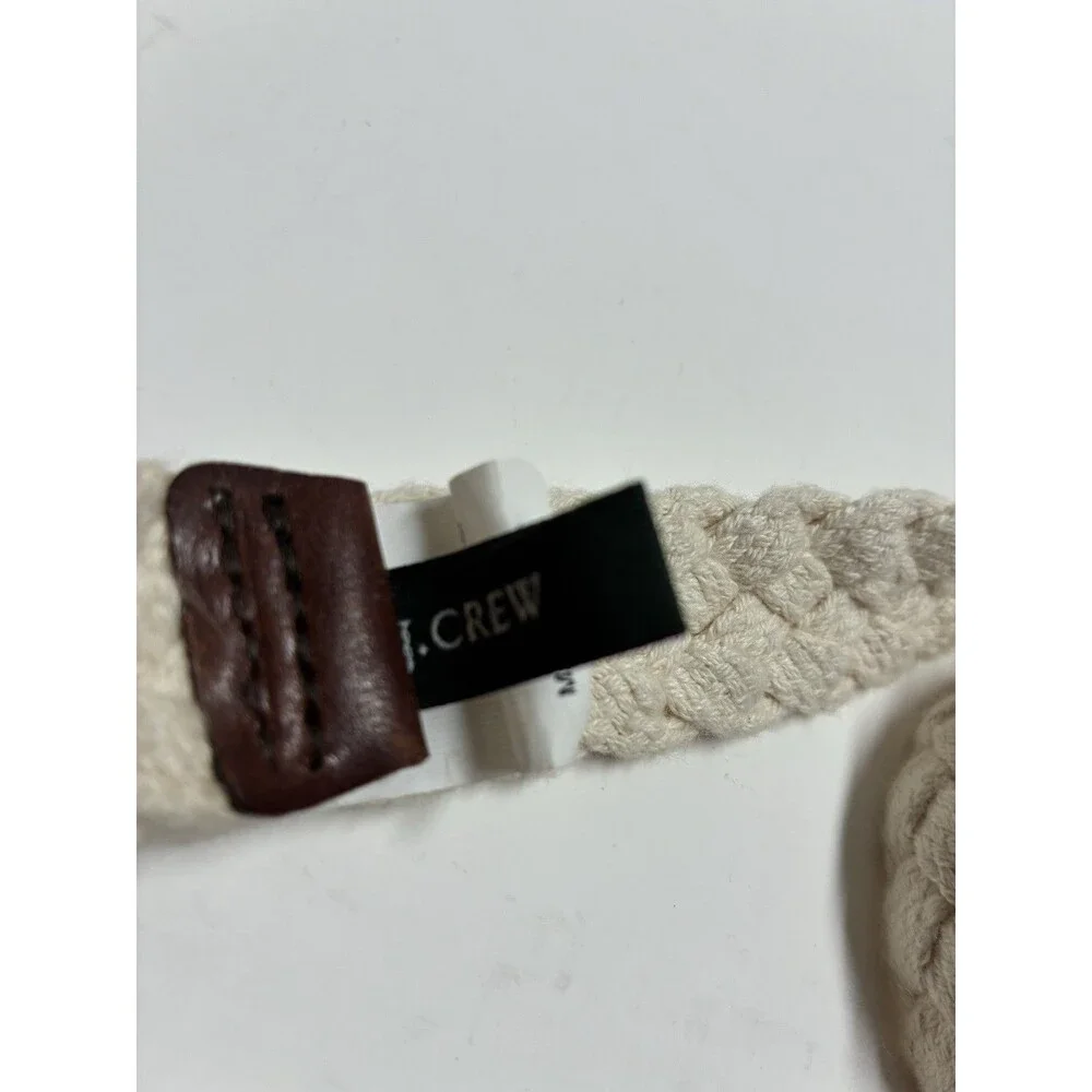 J. Crew Men’s Cream Woven Belt D Ring S Brown Leather 27” Long Preppy Clean